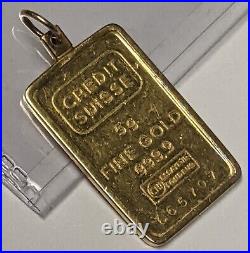 5 Gram. 9999 Fine Gold Credit Suisse Fine Gold Pendant Bar in 14K Bezel 5g Bar