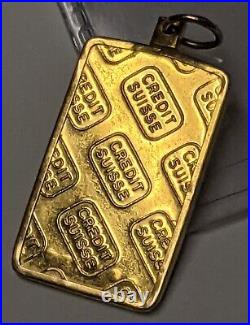 5 Gram. 9999 Fine Gold Credit Suisse Fine Gold Pendant Bar in 14K Bezel 5g Bar