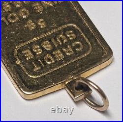 5 Gram. 9999 Fine Gold Credit Suisse Fine Gold Pendant Bar in 14K Bezel 5g Bar