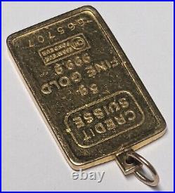5 Gram. 9999 Fine Gold Credit Suisse Fine Gold Pendant Bar in 14K Bezel 5g Bar