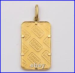 5 Gram Credit Suisse 9999 Fine Gold Bar Pendant with 18k Bezel Serial #213252