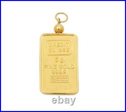 5 Gram Credit Suisse. 9999 Fine Gold Bar Set in Solid 14K Yellow gold bezel 5 Gram Credit Suisse. 9999 Fine Gold Bar Set in Solid 14K Yellow gold bezel