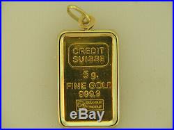 5 Gram Credit Suisse 999.9 fine gold bar With 18k Pendant Frame