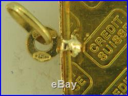5 Gram Credit Suisse 999.9 fine gold bar With 18k Pendant Frame