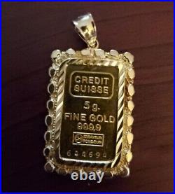 5 Gram Credit Suisse Fine Gold Bar Pendant / Charm with 14k Bezel 7.9g tw