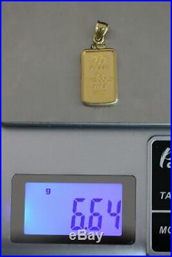 5 Gram PAMP Suisse Lady Fortuna. 9999 Fine Gold Bar Pendant in 14k Bezel