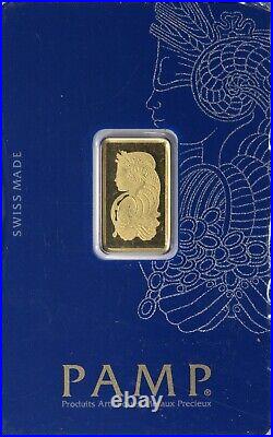 5 Gram PAMP Suisse Lady Fortuna 999.9 Fine Gold Bar Sealed in Assay Card