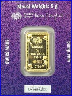 5 Gram PAMP Suisse Willy Wonka 9999 Fine Gold Bar New Sealed Assay Limit of 3000