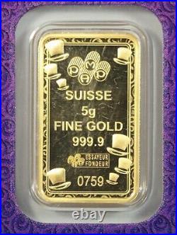 5 Gram PAMP Suisse Willy Wonka 9999 Fine Gold Bar New Sealed Assay Limit of 3000