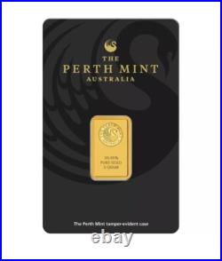 5 Gram Perth Mint Australia 999,9 Fine Gold Bar Sealed in Black Assay Card 5 Gram Perth Mint Australia 999,9 Fine Gold Bar Sealed in Black Assay Card