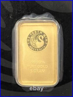 5 Gram Perth Mint Australia 999,9 Fine Gold Bar Sealed in Black Assay Card 5 Gram Perth Mint Australia 999,9 Fine Gold Bar Sealed in Black Assay Card