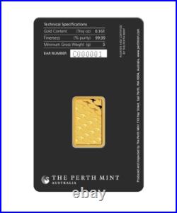 5 Gram Perth Mint Australia 999,9 Fine Gold Bar Sealed in Black Assay Card 5 Gram Perth Mint Australia 999,9 Fine Gold Bar Sealed in Black Assay Card