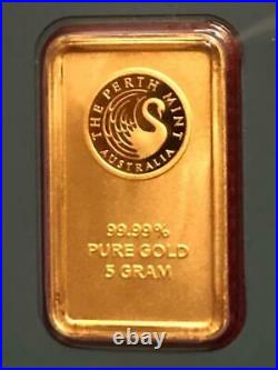 5 Gram Perth Mint (Australia) 99.99 Fine Gold Art Bar in Classic CertiCard