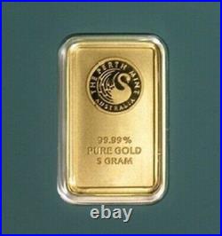 5 Gram Perth Mint Gold Bar Bullion. 9999 Sealed With Assay