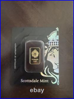 5 Gram Scottsdale Lion. 9999 Fine Gold Bar in Assay