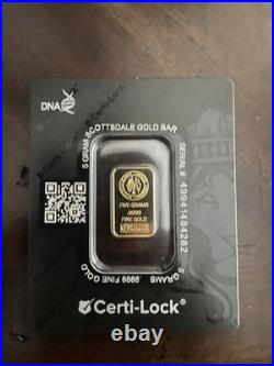 5 Gram Scottsdale Lion. 9999 Fine Gold Bar in Assay