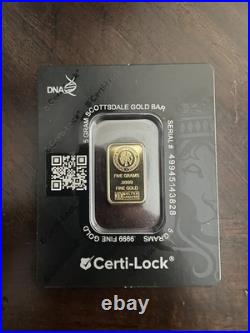 5 Gram Scottsdale Lion. 9999 Fine Gold Bar in Assay