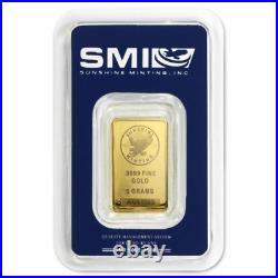 5 Gram Sunshine Mint. 9999 Fine Gold Bar In Assay Mint Mark SI