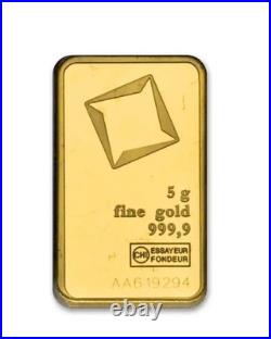 5 Gram Valcambi. 9999 Fine Gold Bar in Assay 5 Gram Valcambi. 9999 Fine Gold Bar in Assay