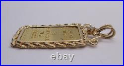 5 Grams Fine Gold Suisse Bar inside 14k Gold Diamond Frame 7.60 Grams Total