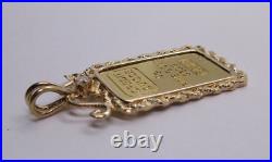 5 Grams Fine Gold Suisse Bar inside 14k Gold Diamond Frame 7.60 Grams Total