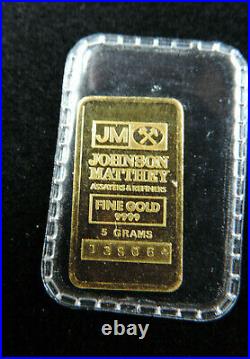5 Grams Gold Bar JM Johnson Mathey 9999 Fine Gold 039064 Original Seal