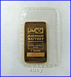 5 Grams Gold Bar JM Johnson Mathey 9999 Fine Gold 040827 Original Seal