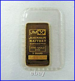5 Grams Gold Bar JM Johnson Mathey 9999 Fine Gold 040827 Original Seal