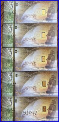 5 Karatbars 0.1 Gram. 9999 Fine Gold Bar 1/10 G Note Cashgold Karatpay