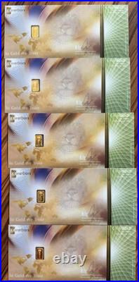 5 Karatbars 0.1 Gram. 9999 Fine Gold Bar 1/10 G Note Cashgold Karatpay