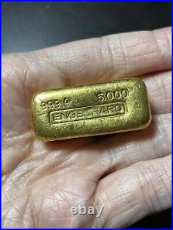 5 Oz Engelhard Vintage Gold Bar Ingot Poured 9999 Fine Loaf No Serial