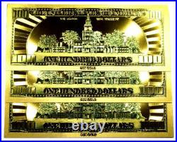 5 Troy Ounce. 999 Fine Silver Morgan Bar Bu + (3) 99.9% 24k Gold $100 Bills