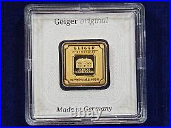 5 g gram Gold Bar Geiger Mint Germany. 9999 Fine Sealed in Assay Card