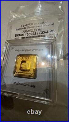 5 gram. 9999 Fine Gold Bar Geiger Edelmetalle (Encapsulated withAssay)