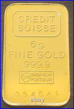 5 gram Credit Suisse 9999 Fine Gold Bar Vintage