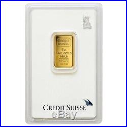 5 gram Credit Suisse Statue of Liberty Gold Bar. 9999 Fine (In Assay)
