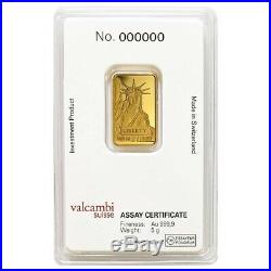 5 gram Credit Suisse Statue of Liberty Gold Bar. 9999 Fine (In Assay)