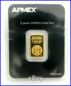 5 gram Gold Bar APMEX 999.9 Fine in Sealed Assay