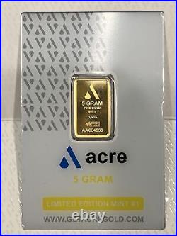5 gram Gold Bar Acre Gold Limited Edition 999.9 Fine in Sealed Assay