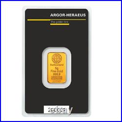 5 gram Gold Bar Argor Heraeus Gold Bar 999.9 Fine in Assay Card