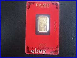 5 gram Gold Bar PAMP Suisse 2012 Year of the Dragon 999.9 Fine in Assay