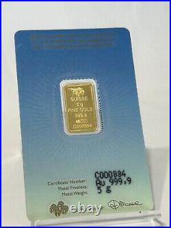 5 gram Gold Bar PAMP Suisse BUDDHA 999.9 Fine in Sealed Assay