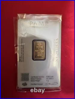 5 gram Gold Bar PAMP Suisse Fortuna 999.9 Fine in Sealed Assay 5 gram Gold Bar PAMP Suisse Fortuna 999.9 Fine in Sealed Assay