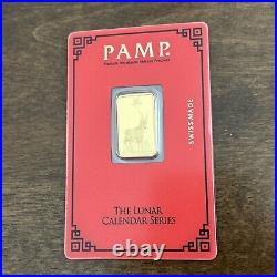 5 gram Gold Bar PAMP Suisse Lunar Year of the Goat 999.9 Fine in Assay