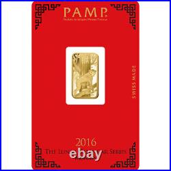5 gram Gold Bar PAMP Suisse Lunar Year of the Monkey 999.9 Fine in Assay