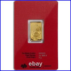 5 gram Gold Bar PAMP Suisse Lunar Year of the Pig 999.9 Fine in Assay
