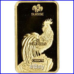 5 gram Gold Bar PAMP Suisse Lunar Year of the Rooster 999.9 Fine in Assay
