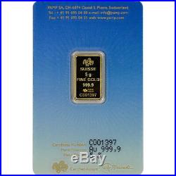 5 gram Gold Bar PAMP Suisse Roman Cross 999.9 Fine in Assay