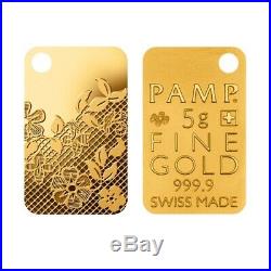 5 gram Gold Bar PAMP Suisse Valenciennes Lace. 9999 Fine (In Assay)