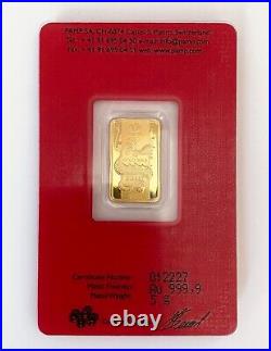 5 gram Gold Bar PAMP Suisse Year of the Dragon 999.9 Fine in Assay